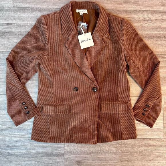 Marled Jackets & Blazers - Marled Women's Brown Notch Lapel Corduroy Double Breasted Blazer Medium NWT
